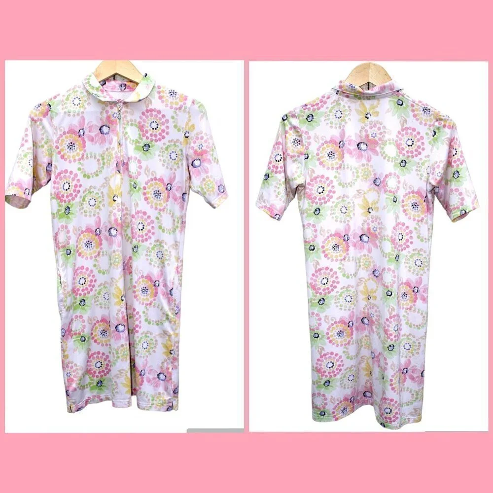 SANSOLEIL Sol style Cool Zip Mock Pink & Green Floral Golf Dress Size Small